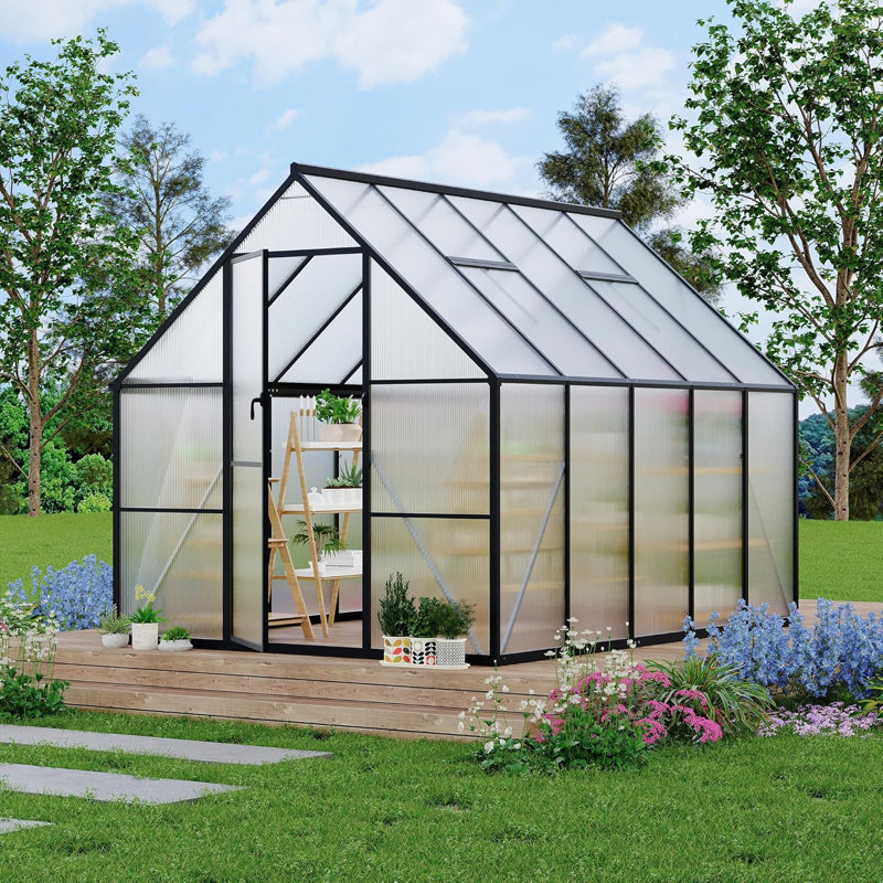 8×10 ft Outdoor Polycarbonate Greenhouse, Walk-In with Quick-Setup Aluminum Frame, Adjustable Roof Vent, Black 2