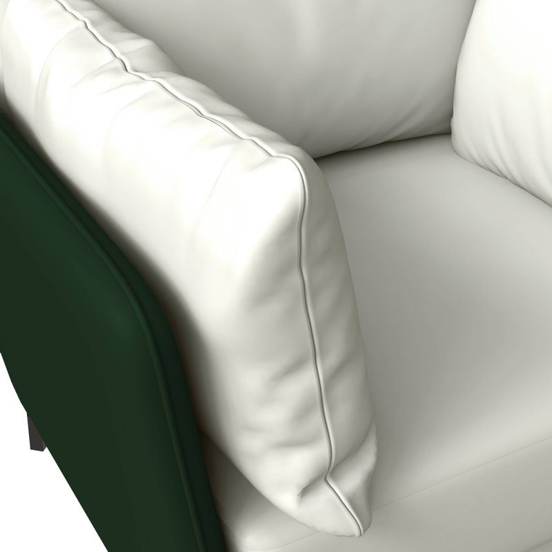 Devkran Upholstered Leather Accent Chair Single-Seater Sofa with Steel Legs, White/Green Faux Leather