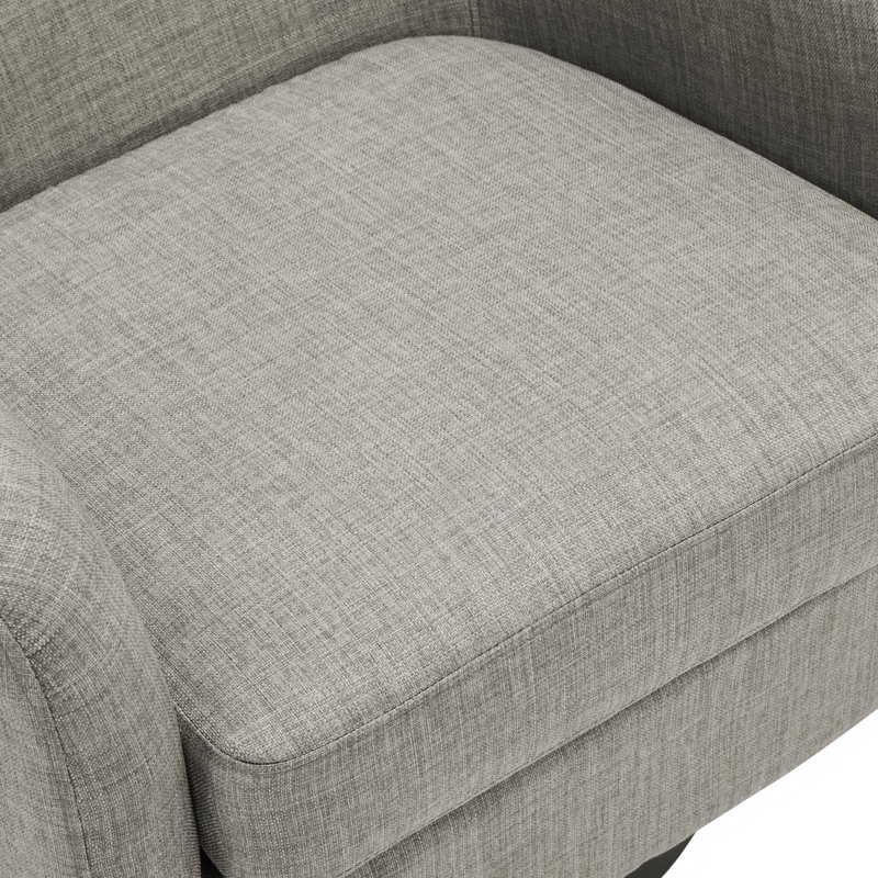 Applewold Upholstered Khaki Cotton Blend Swivel Barrel Chair with Solid Wood Base, Khaki Polyester Blend