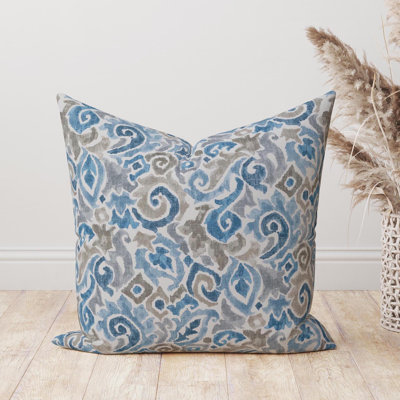 Housse de coussin à motif cachemire beige et bleu