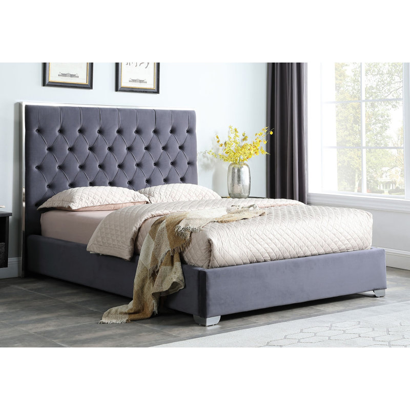Lit tapissier Eton, Très grand, Gris / argent