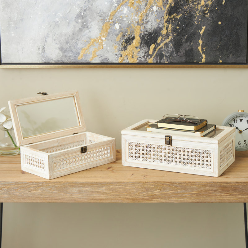 Art Cole And Grey Metal Handmade Woven Storage Box With Bronze Latches And Tempered Glass Tops