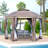 Round Outdoor Gazebo with Double Roof - Patio Canopy Shelter with Netting & Curtains