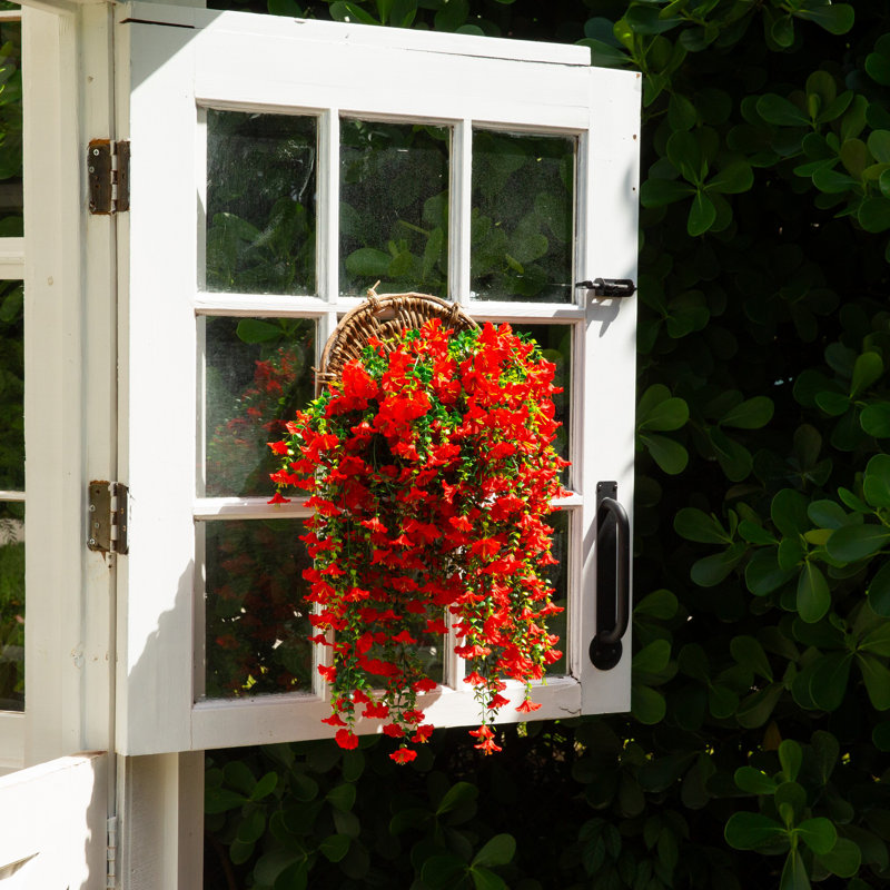 30 po Plante suspendue artificielle résistante aux rayons UV du matin (intérieur / extérieur) - ensemble de 6, Rouge