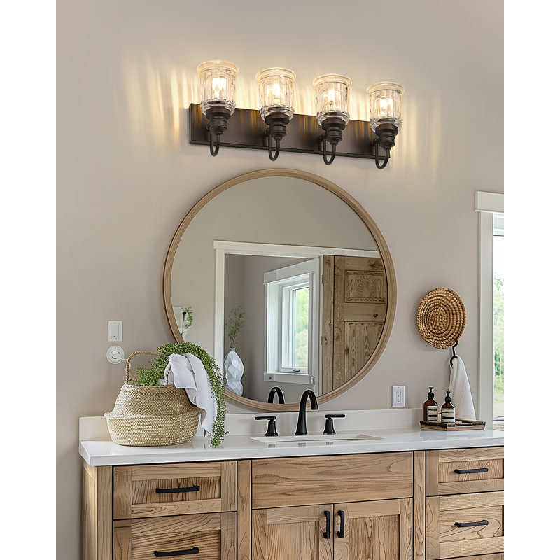 4-Light Vintage Vanity Light, Bell Shaped Fluted Glass, Oil Rubbed Bronze, Oil Rubbed Bronze, 4 Lights 