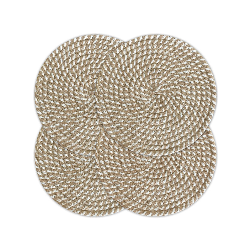 Napperon 4 pièces en jute, 13 po x 13 po, Naturel / Blanc