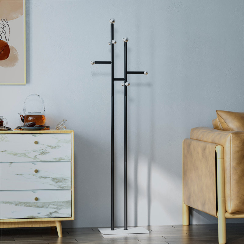 Beladora Steel Freestanding 8 - Hook Coat Rack with Elegant Marble Base Easy Assembly, Black