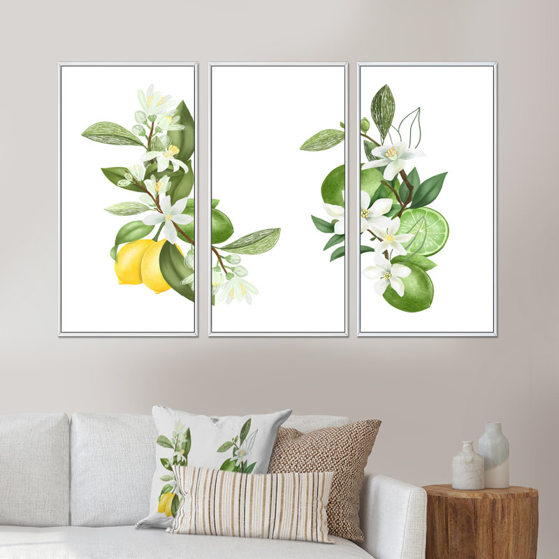 Bouquets de branches de citronnier en fleurs - Peinture sur toile 3 pièces, H 28 po x l 36 po, Blanc