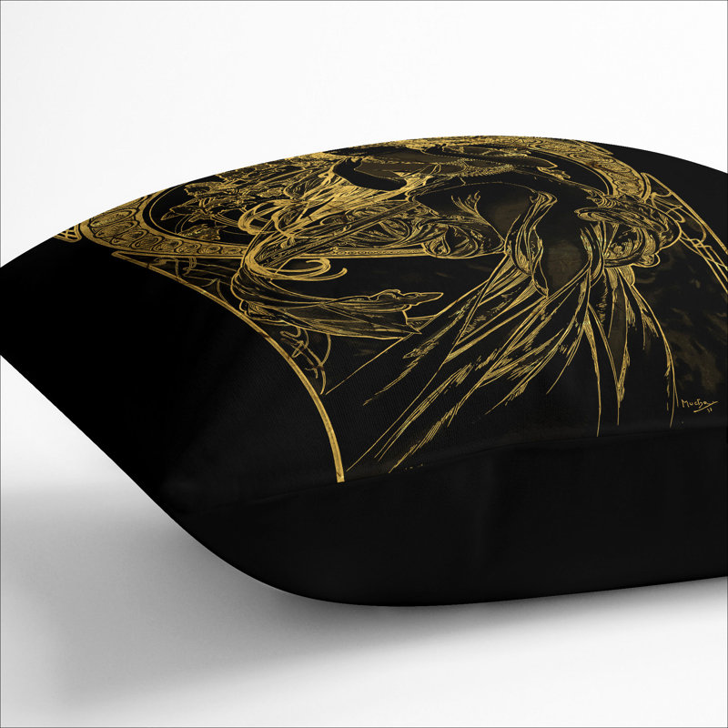 Golden Lady Square Throw Cushion, 40cm H x 40cm W x 15cm D, Black
