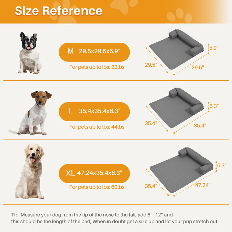 Housse de lit pour animal de compagnie pour canapé, Moyen (l 35,4 po x P 35,4 po x H 6,3 po), Gris