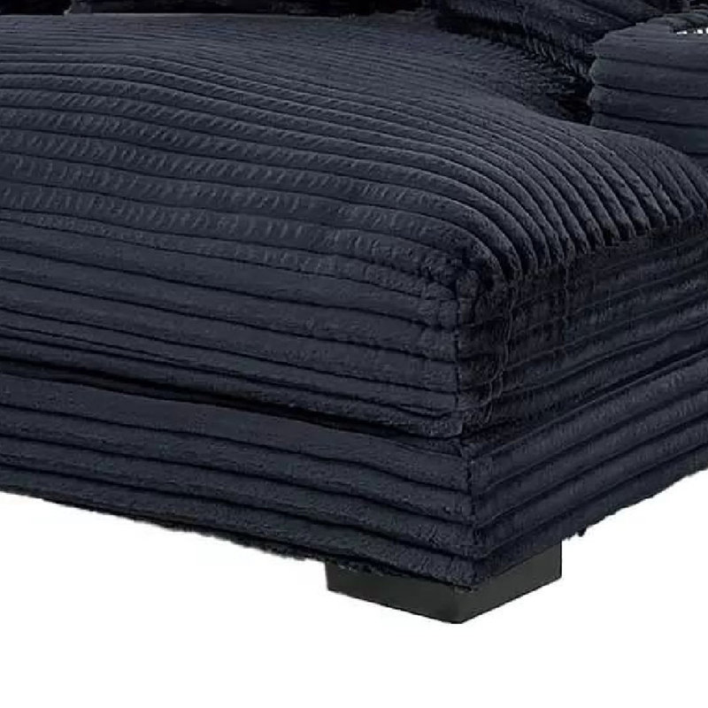Chaise longue Terra, porte-gobelet et ports USB, tissu en velours côtelé noir, Noir