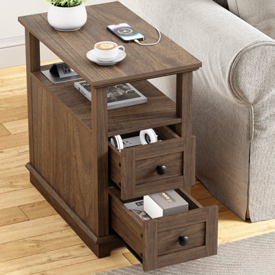 2 Drawers End Tables with Storage and Fast Charging Station for Living Room