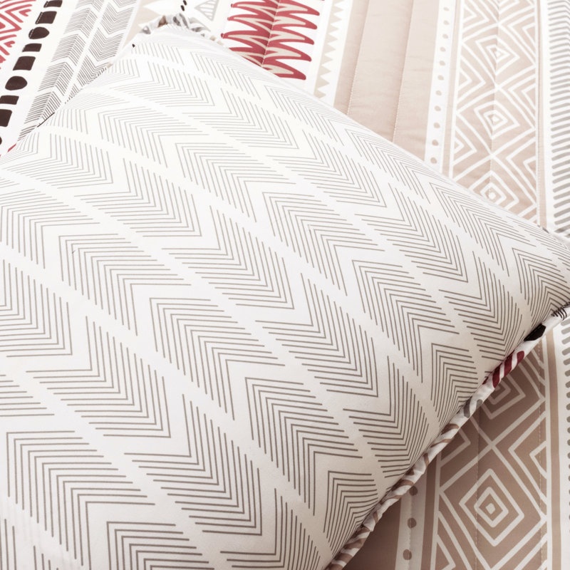 Brick Red and Neutral Microfiber Full/Queen Reversible Quilt Set