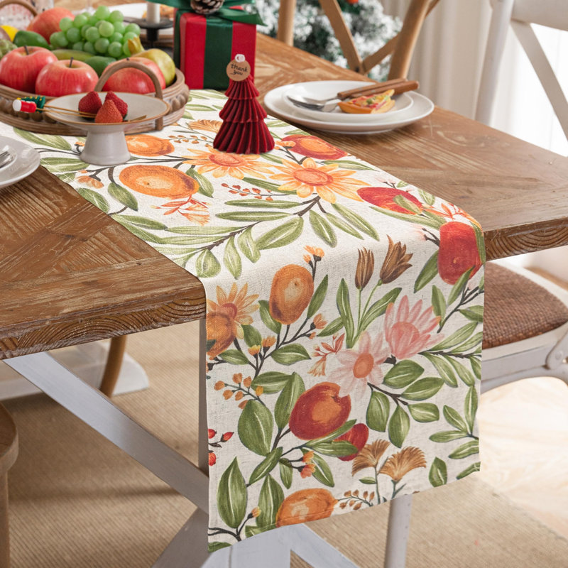 Tapis de table rectangulaire en lin pour l'Action de grâce Floral Automne Automne Motif rétro infroissable Lavable à la machine