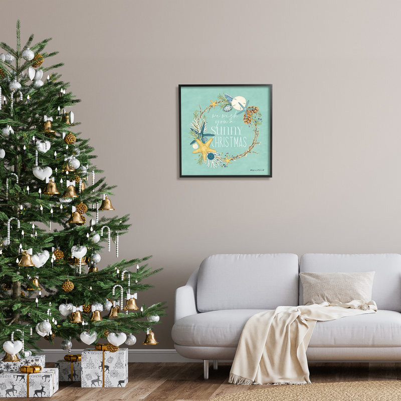 «Wish You A Sunny Christmas Wreath» encadré sur bois par Stephanie Workman Marrott, impression, H 24 po x l 24 po