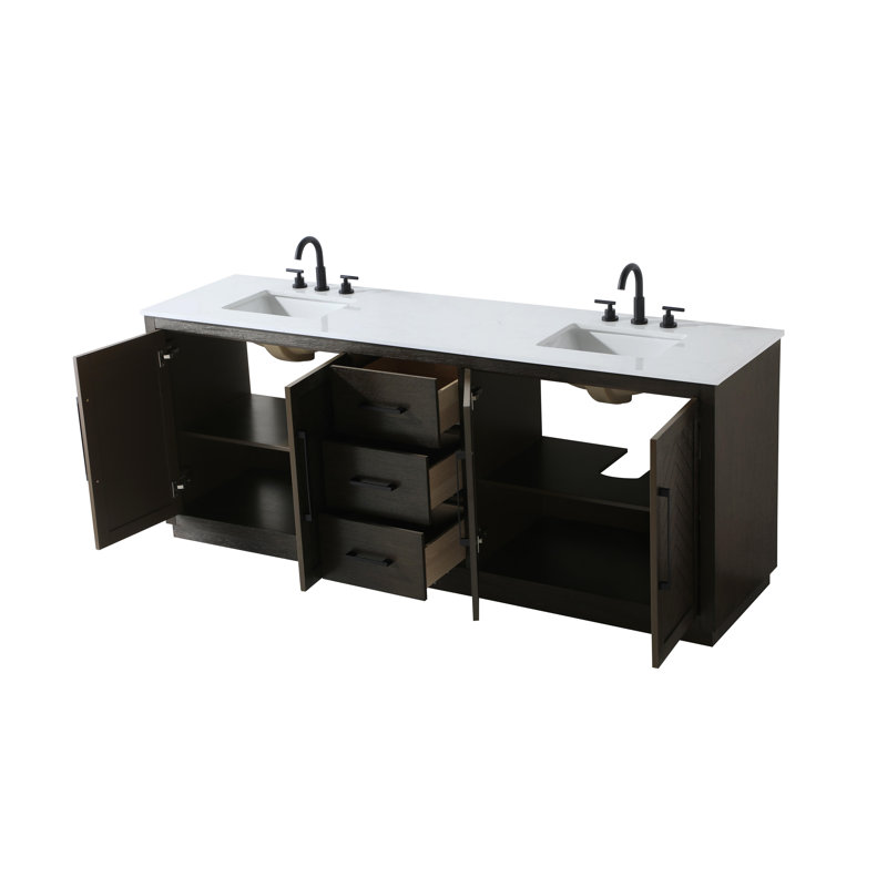 Meuble-lavabo double 84 po, Chêne chocolat