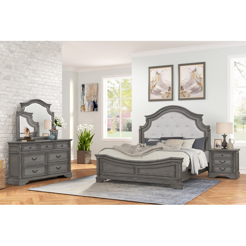 Azoriah Bedroom Set, King, 4 Pcs: Mirror, Bed, Nightstand, Dresser