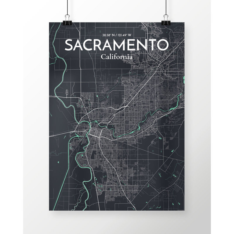 Sacramento City Map - Unframed Graphic Art Print on Paper, 70cm H x 50cm W x 0.13cm D, Dark Grey