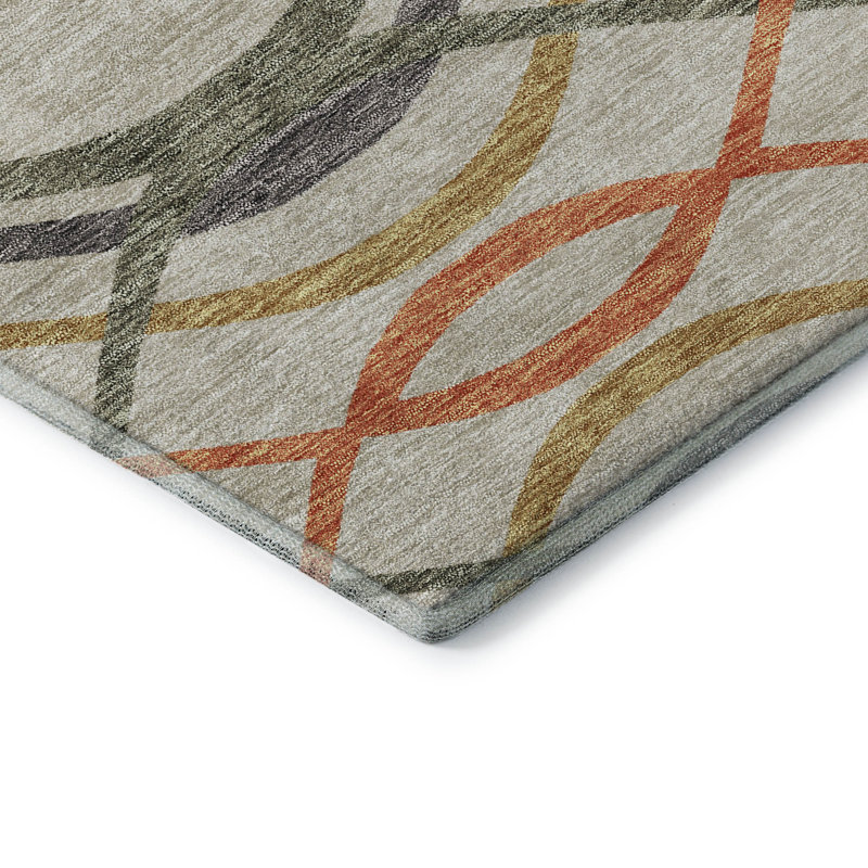 Premium Machine Washable Prisco Orange Rug, Round 8'