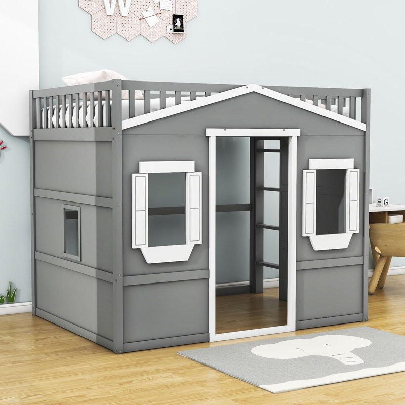  Gabriella-Frances Kids Loft Bed with Ladder, Full, Gray/White