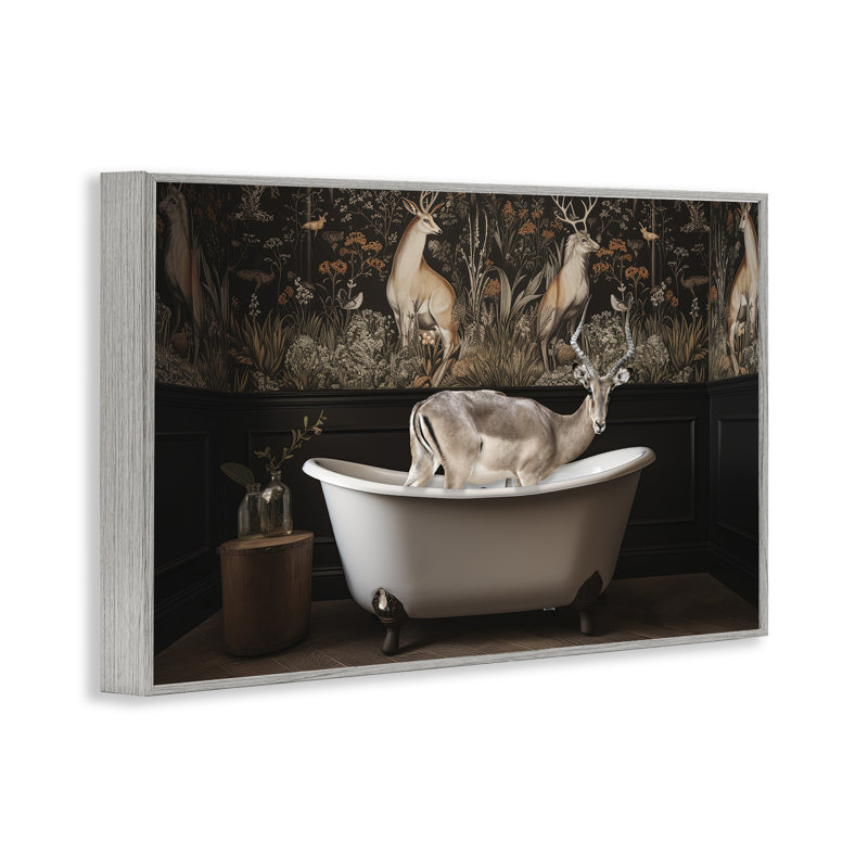 «Forest Elk Rustic Bath», giclée encadrée par Sasha, Estampe numérique Farmhouse, H 12 po x l 18 po