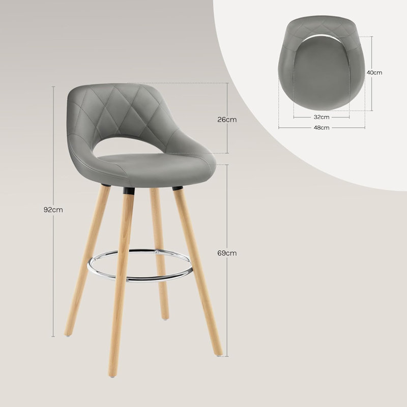 Thierry 68cm Bar Stool, Grey, 2
