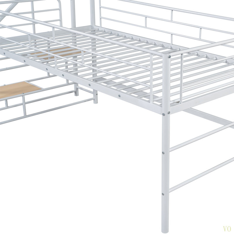 Lit mezzanine moyen avec escalier de rangement, lit simple, Blanc