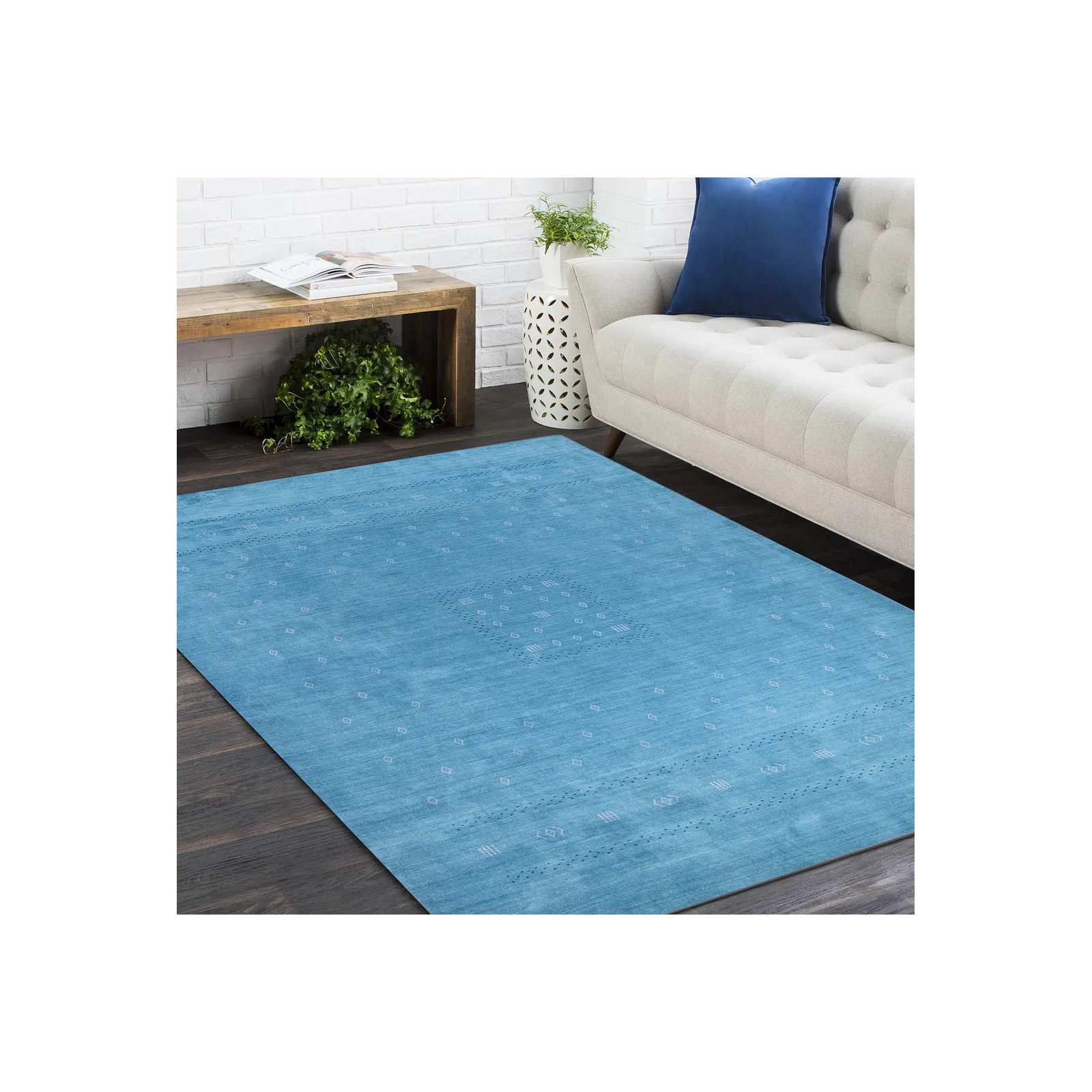 Simi Hand Knotted Cotton/Wool Southwestern Area Rug, Rectangle 8' x 10', Blue