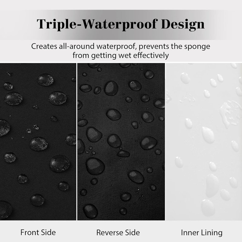 Triple-waterproof Outdoor Chaise Lounge Cushion With Removable Cover And Adjustable Ties For Patio Furniture, Black