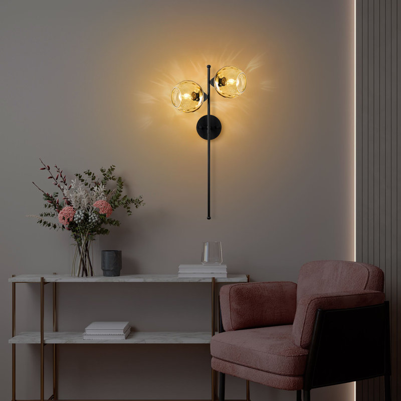 Lampe murale moderne, corps en métal jaune et noir avec capuchon en verre, 27,6 po x 9,8 po x 28,3 po | 2 x culot E27 de 40 W maximum, classé IP20 | Solution d'éclairage élégante pour la décoration intérieure, le salon et la chambre à coucher