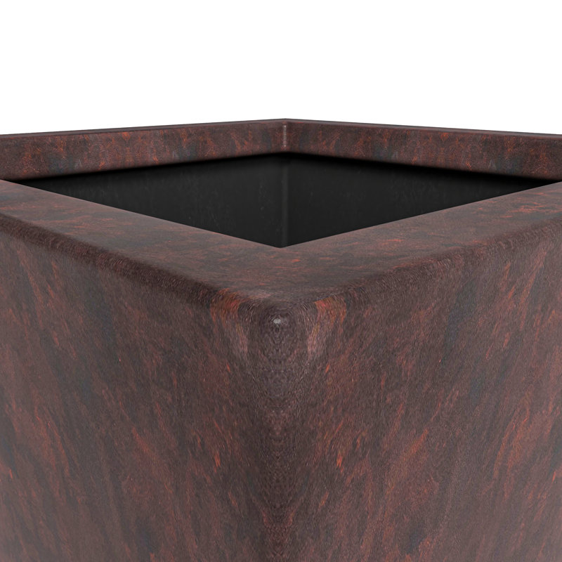 Kamarri Handmade Tapered Square Planter – Fiberstone MgO Clay Plant Pot with Drainage Holes for Indoor/Outdoor Use, Brown