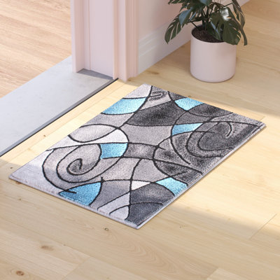 Sioar Blue/Gray Abstract Design Accent Area Rug
