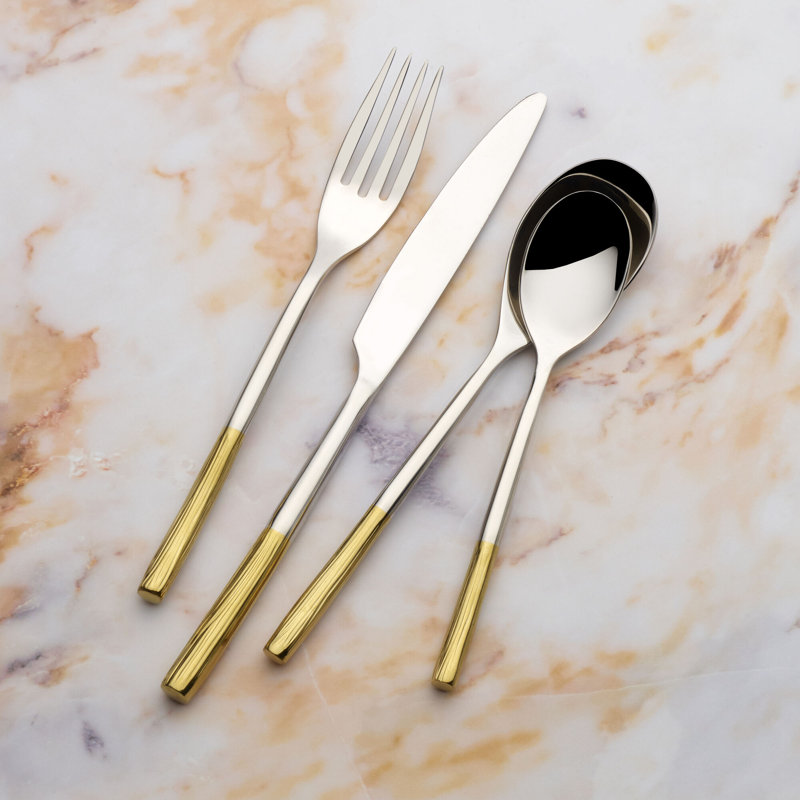 Duval Gold 16-Piece Textured Stainless Steel Flatware Set