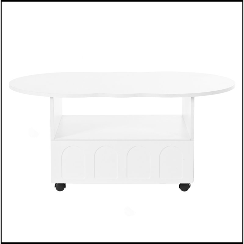 Table basse polyvalente avec roues de frein, plateau en nuage et grand espace de rangement pour votre salon, Blanc