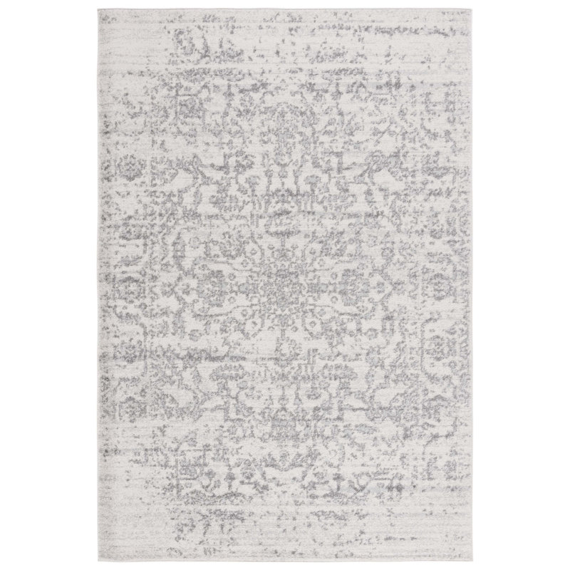 Tapis oriental argent et ivoire Christa, Rectangle 2 pi 3 po x 4 pi