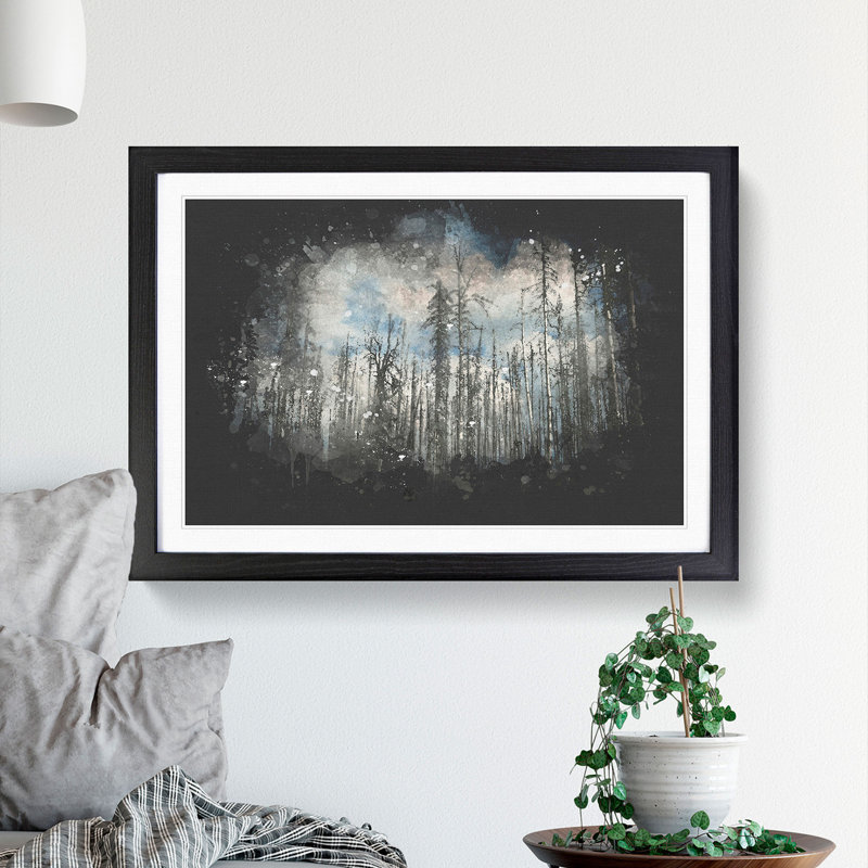 Winter Forest Vol.2 Paint Splash - Picture Frame Graphic Art, 36cm H x 48cm W x 2cm D, Black