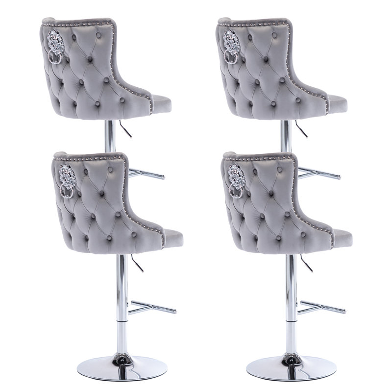 Glazer Swivel Upholstered Adjustable Height Bar Stool with Iron Frame, in Grey