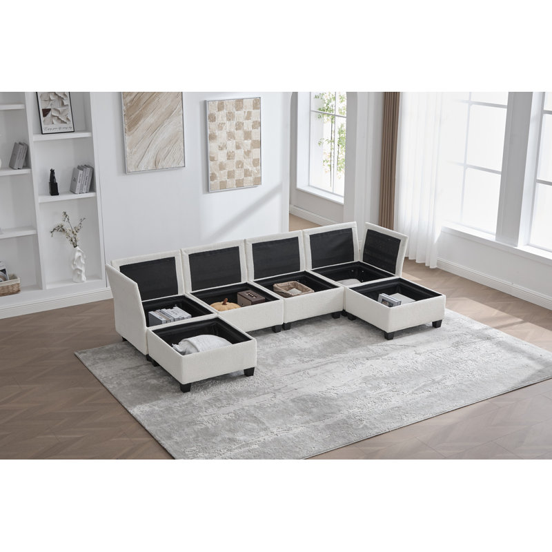 Canapé modulaire convertible 6 places - Canapé surdimensionné en forme de U avec méridienne et repose-pieds avec rangement