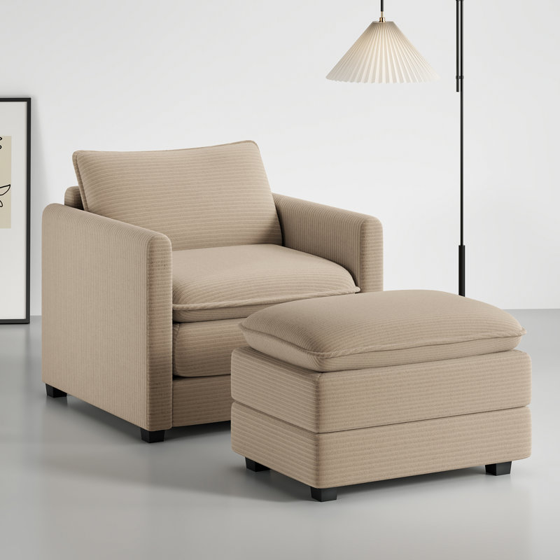 Fauteuils d'appoint avec repose-pieds Artoria, Velours côtelé kaki