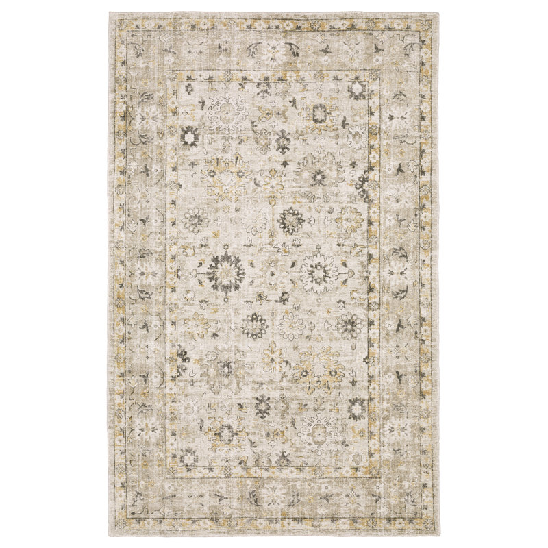 Eiligio Hand-made Wool Oriental Beige/ Gold Area Rug, Rectangle 6' x 9'
