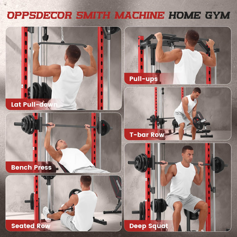 Smith Machine Power Rack Multi-Functional Strength Training Equipment, Black/Red