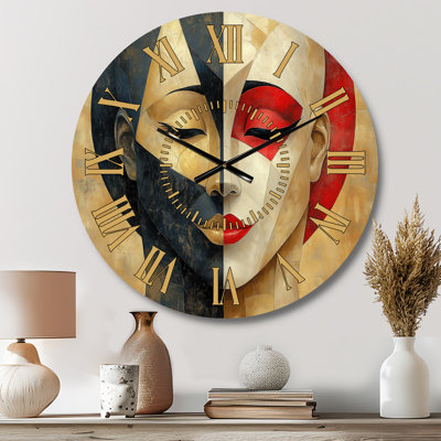 Masques de la scène dorée - Horloge murale Art déco en métal silencieux