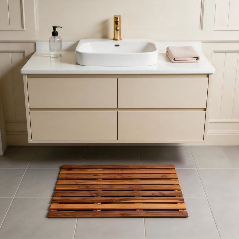 Tapis de douche réversible en teck et bois Mccollom