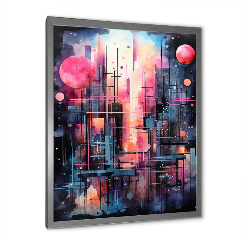 «Abstract Northern Pink Luminous Night 2 - Northern Lights», art mural, H 40 po x l 30 po x P 1,5 po, Cadre photo argenté
