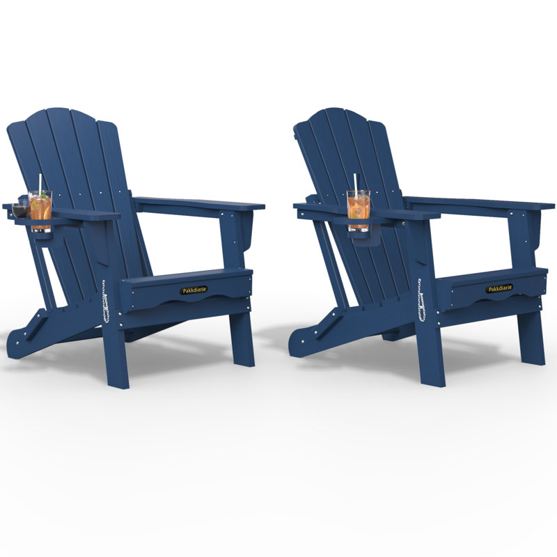 Pakkdiarie Folding Adirondack Chair with Cup Holder,HDPE Outdoor Chair with Comfort Ergonomic Seat for Patios,Lawn,Garden, Backyard Use