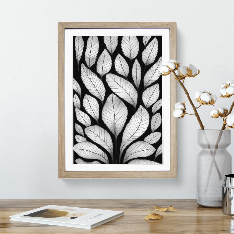 Monochrome Leaves No.2 - Framed Print, 46cm H x 34cm W x 2cm D, Oak