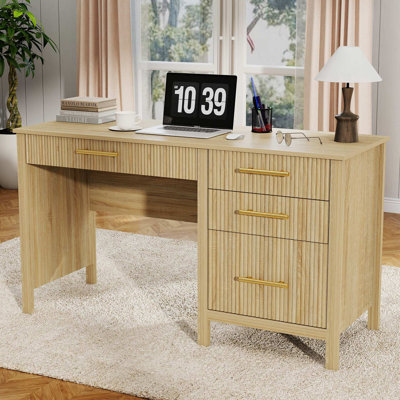Modern Computer Desk with File Drawers, Wood Home Office Desk with Storage Drawers