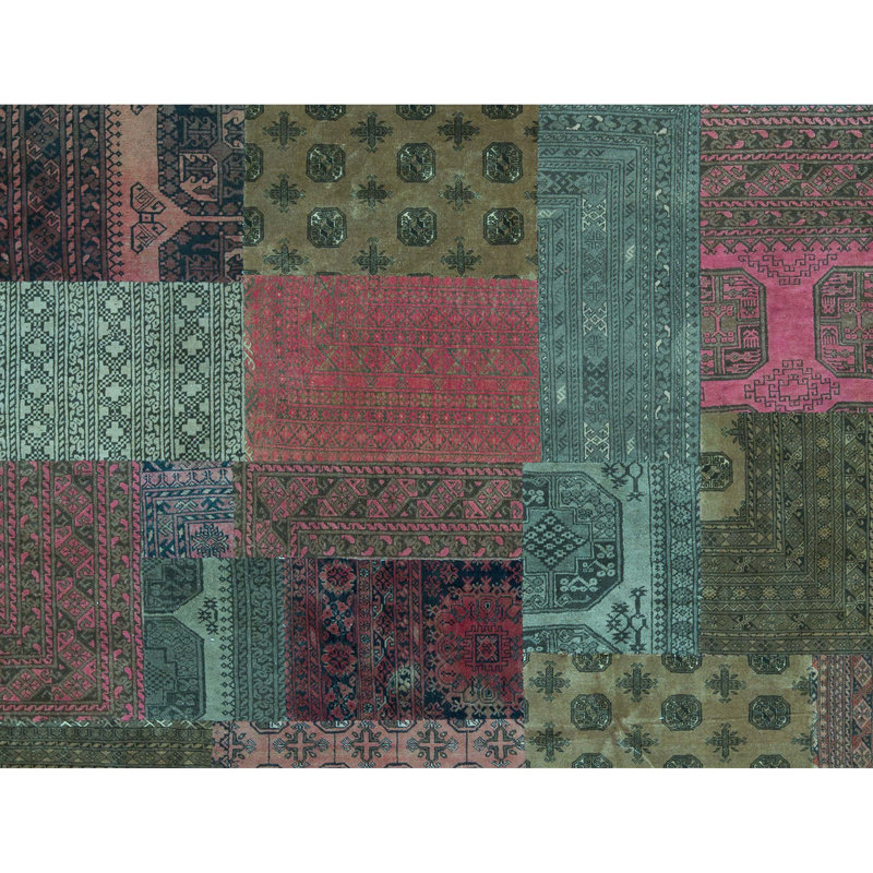Tapis rouille et vert noué à la main de haute qualité