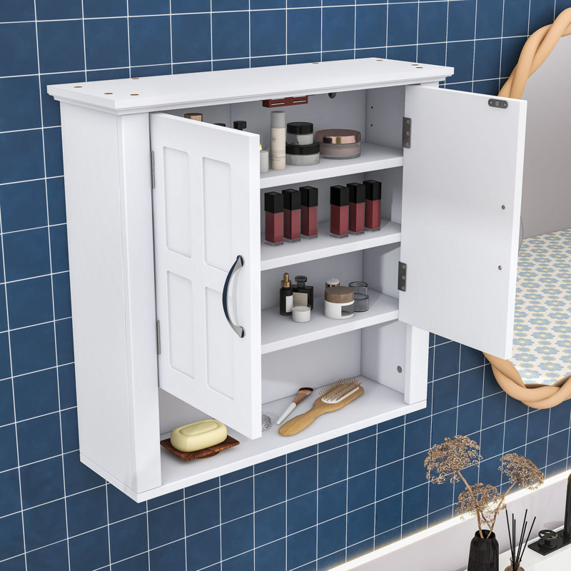 Armoire murale polyvalente, double rangement, tablettes réglables et tablette ouverte, Blanc