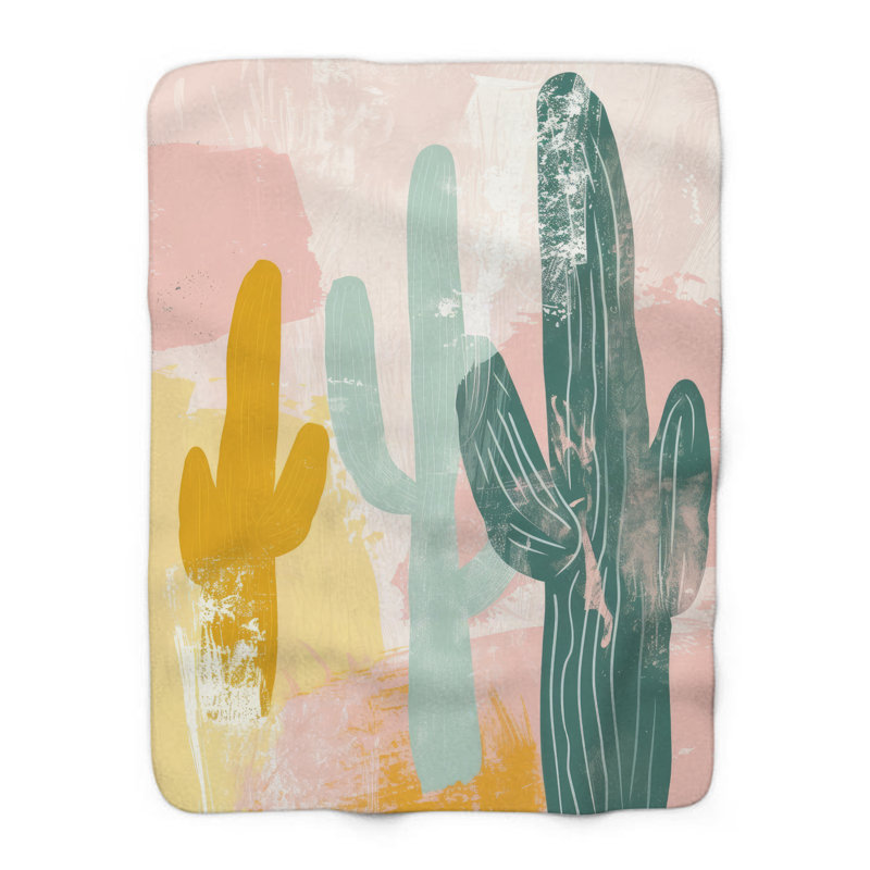 Abstrait Boho Succulents - couverture sherpa de qualité supérieure 1 pièce - reproduction d'art luxueuse, Lit simple